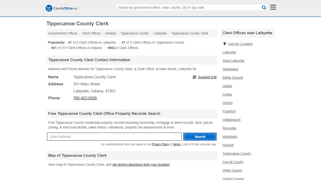 Tippecanoe County Clerk - Lafayette, IN (Address and Phone)