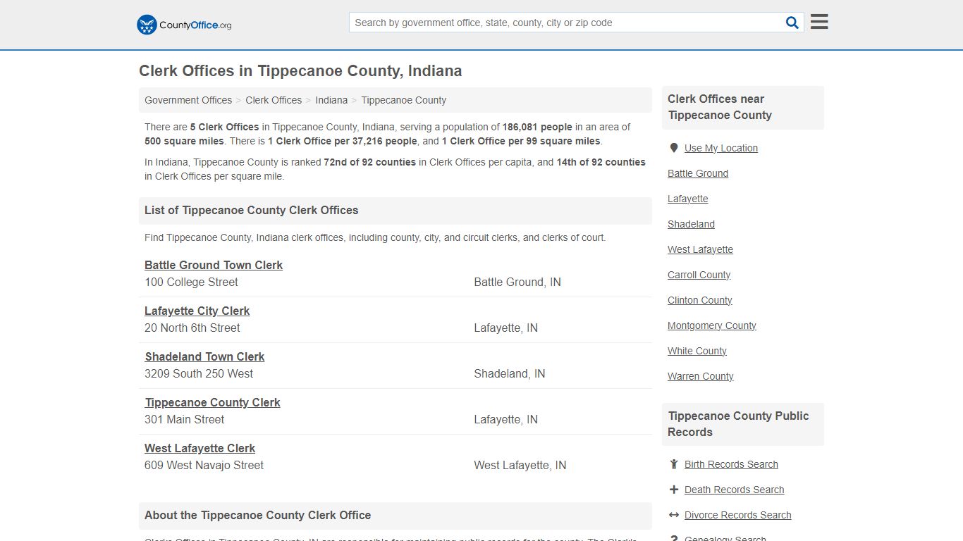 Clerk Offices - Tippecanoe County, IN (County & Court Records)